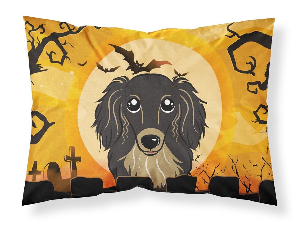 4615 BB1771PILLOWCASE Halloween Longhair Black and Tan Dachshund Fabric